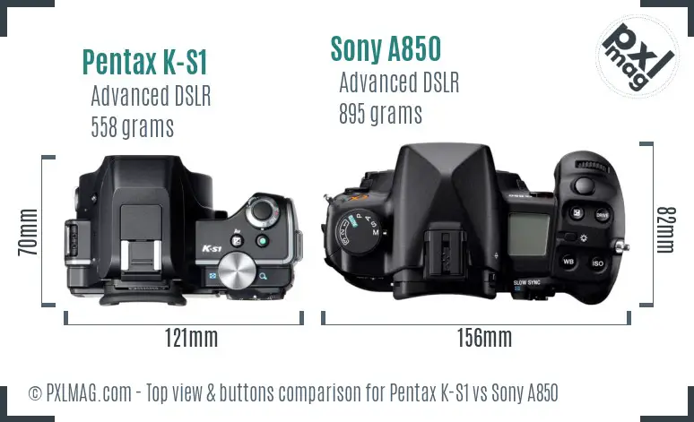 Pentax K-S1 vs Sony A850 top view buttons comparison