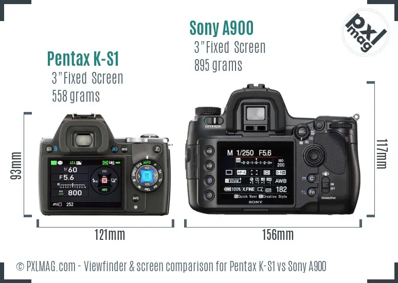 Pentax K-S1 vs Sony A900 Screen and Viewfinder comparison