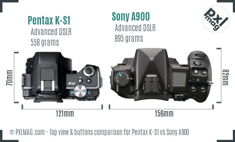 Pentax K-S1 vs Sony A900 top view buttons comparison