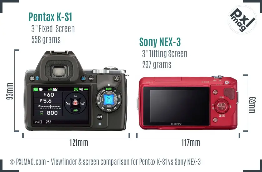 Pentax K-S1 vs Sony NEX-3 Screen and Viewfinder comparison