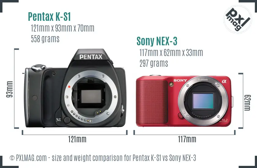 Pentax K-S1 vs Sony NEX-3 size comparison