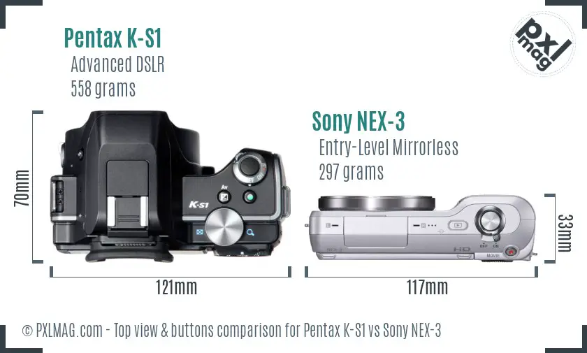 Pentax K-S1 vs Sony NEX-3 top view buttons comparison