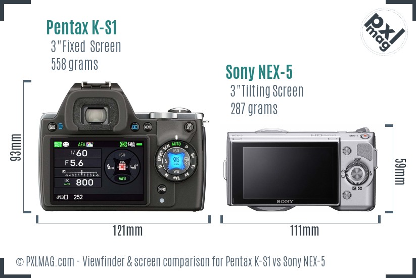 Pentax K-S1 vs Sony NEX-5 Screen and Viewfinder comparison
