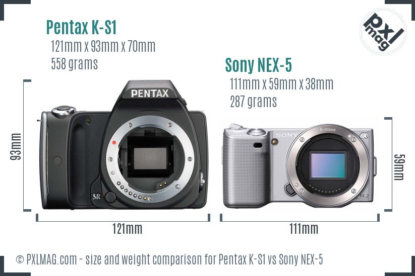 Pentax K-S1 vs Sony NEX-5 size comparison