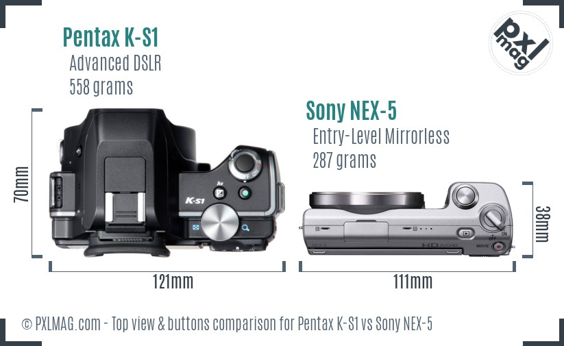 Pentax K-S1 vs Sony NEX-5 top view buttons comparison