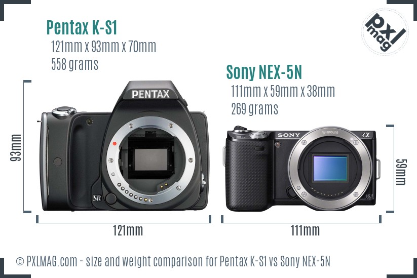 Pentax K-S1 vs Sony NEX-5N size comparison