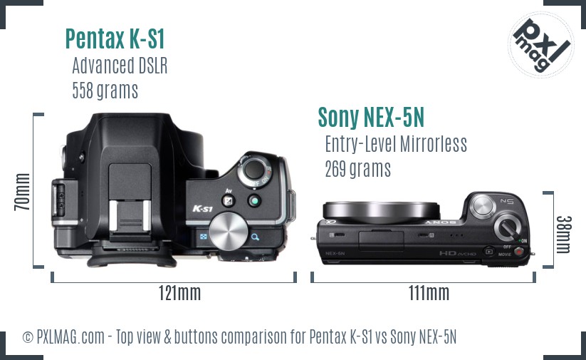 Pentax K-S1 vs Sony NEX-5N top view buttons comparison