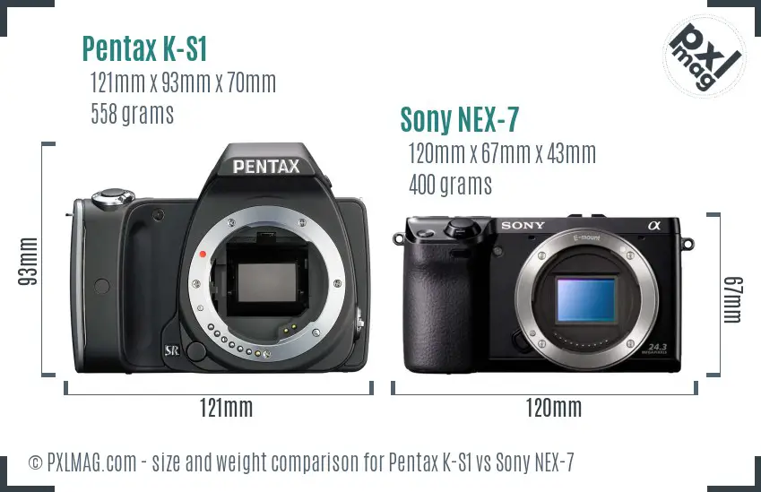Pentax K-S1 vs Sony NEX-7 size comparison