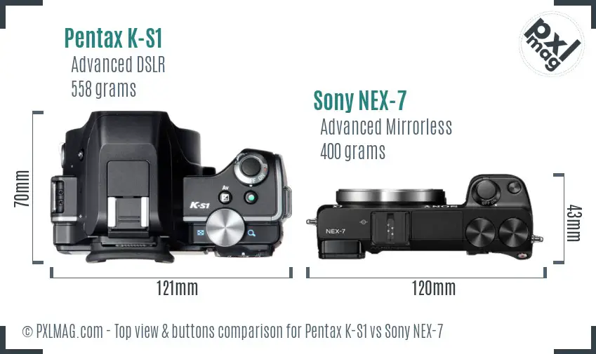 Pentax K-S1 vs Sony NEX-7 top view buttons comparison
