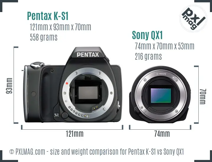 Pentax K-S1 vs Sony QX1 size comparison