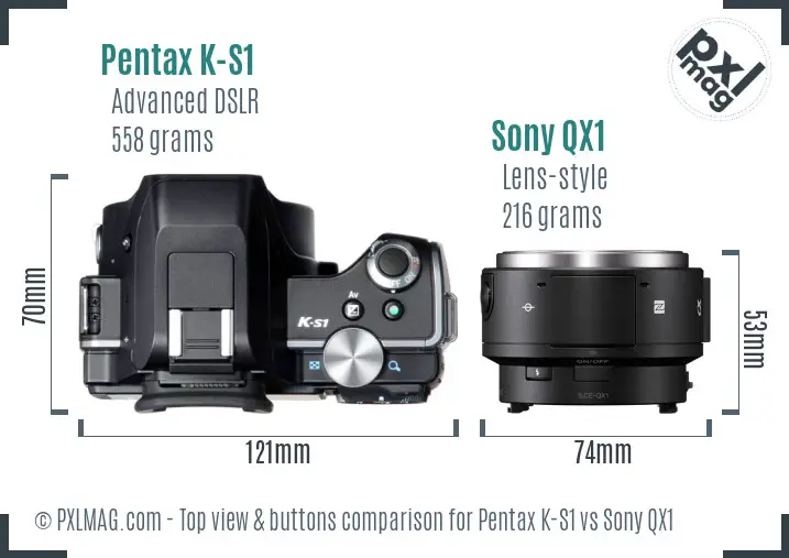 Pentax K-S1 vs Sony QX1 top view buttons comparison