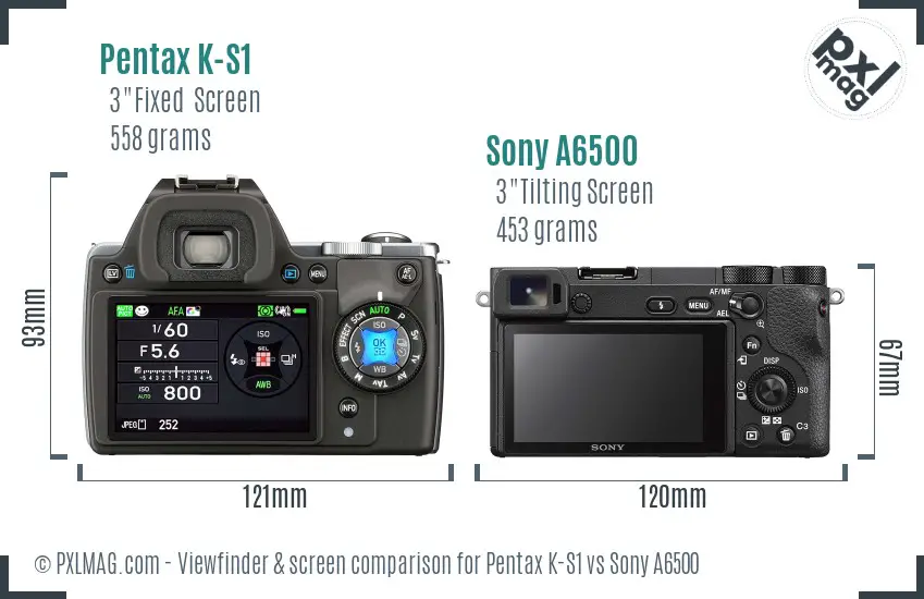 Pentax K-S1 vs Sony A6500 Screen and Viewfinder comparison