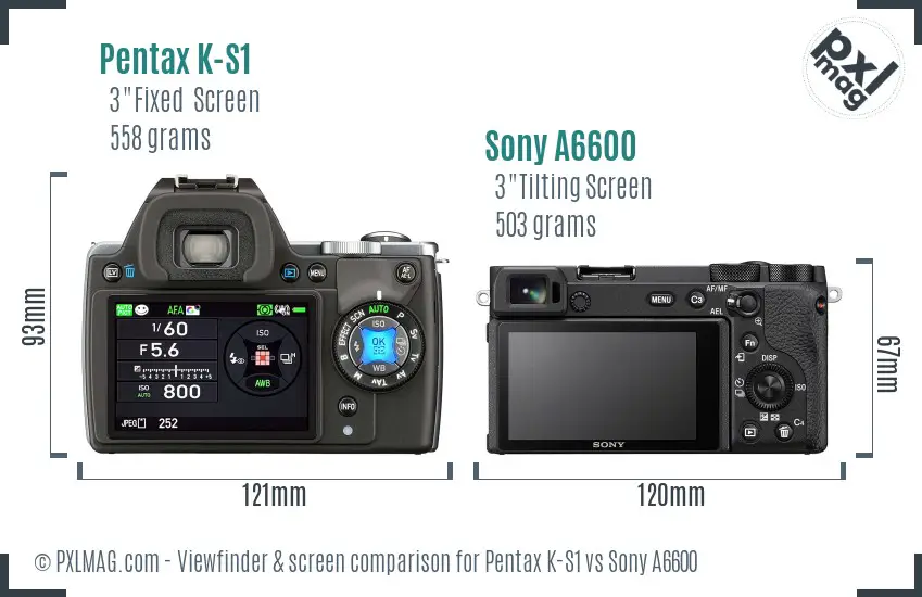 Pentax K-S1 vs Sony A6600 Screen and Viewfinder comparison