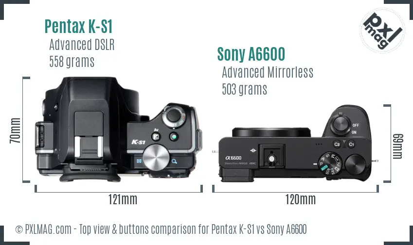 Pentax K-S1 vs Sony A6600 top view buttons comparison