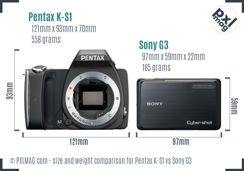Pentax K-S1 vs Sony G3 size comparison
