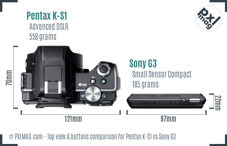 Pentax K-S1 vs Sony G3 top view buttons comparison