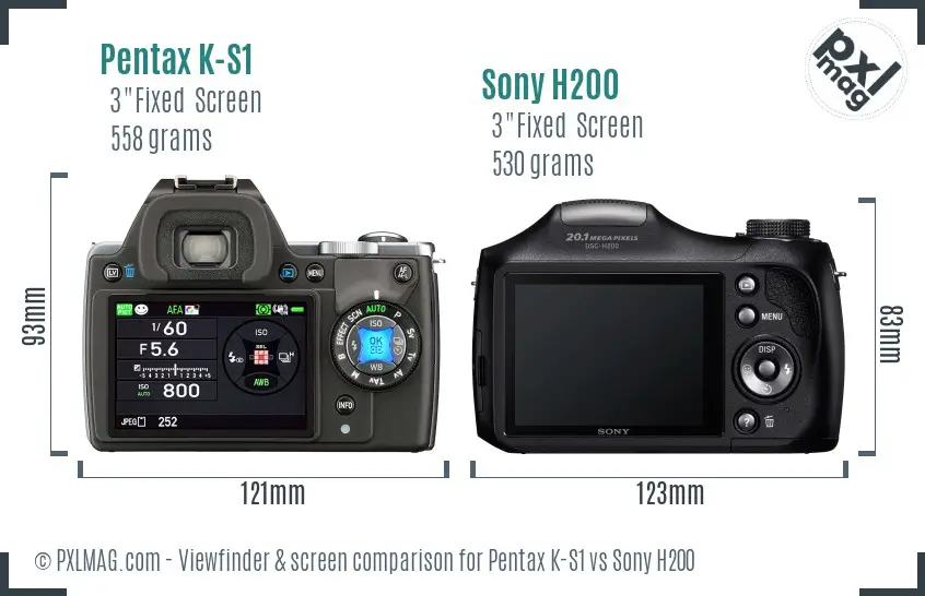 Pentax K-S1 vs Sony H200 Screen and Viewfinder comparison