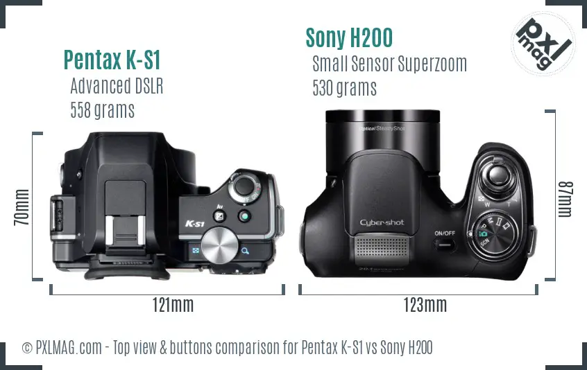 Pentax K-S1 vs Sony H200 top view buttons comparison
