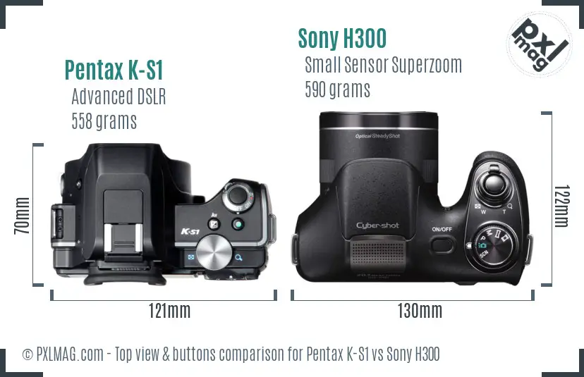 Pentax K-S1 vs Sony H300 top view buttons comparison