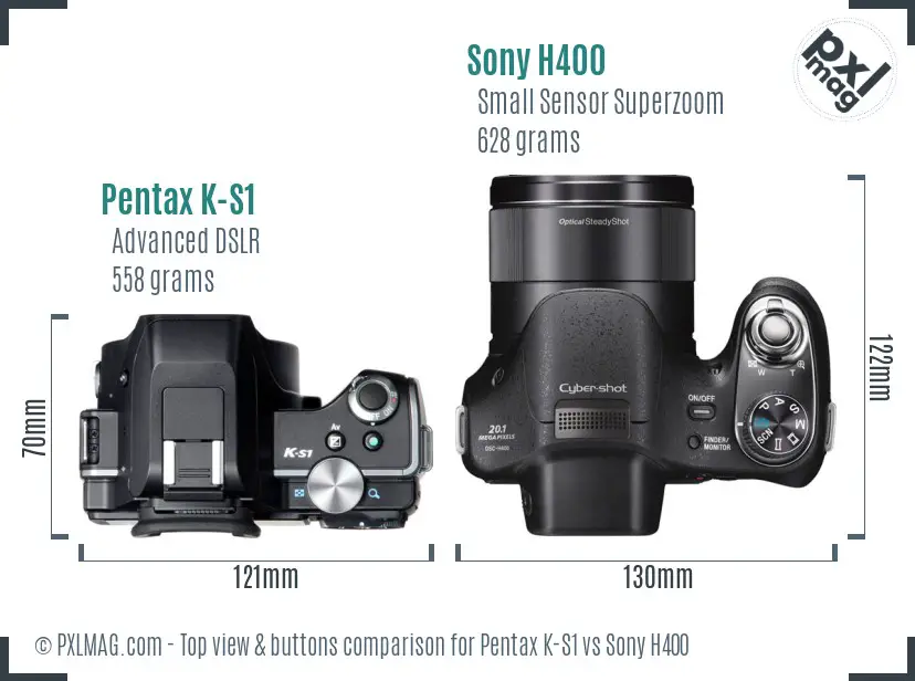 Pentax K-S1 vs Sony H400 top view buttons comparison