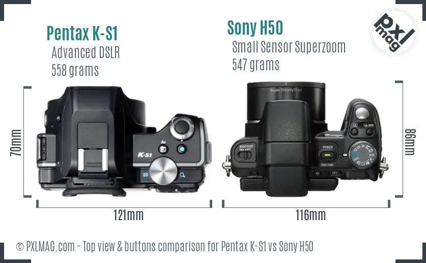 Pentax K-S1 vs Sony H50 top view buttons comparison