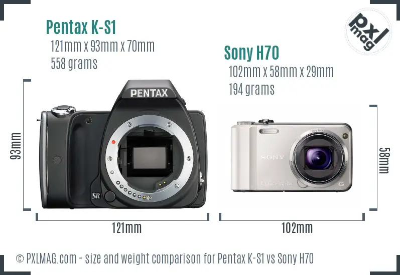 Pentax K-S1 vs Sony H70 size comparison