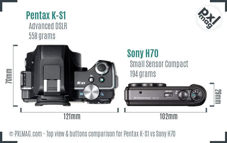 Pentax K-S1 vs Sony H70 top view buttons comparison