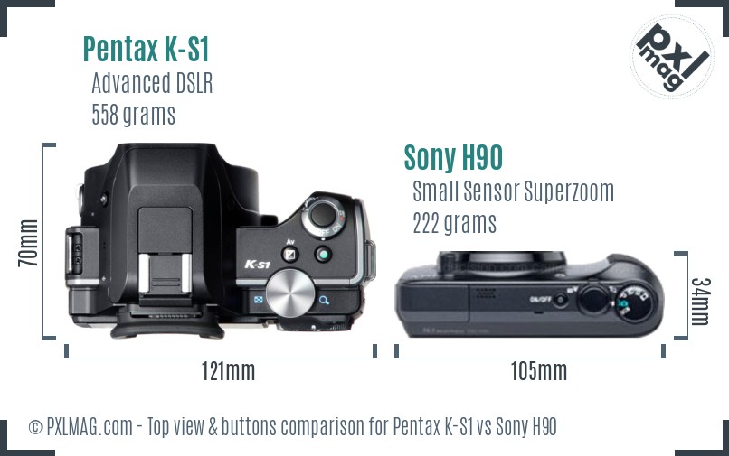 Pentax K-S1 vs Sony H90 top view buttons comparison