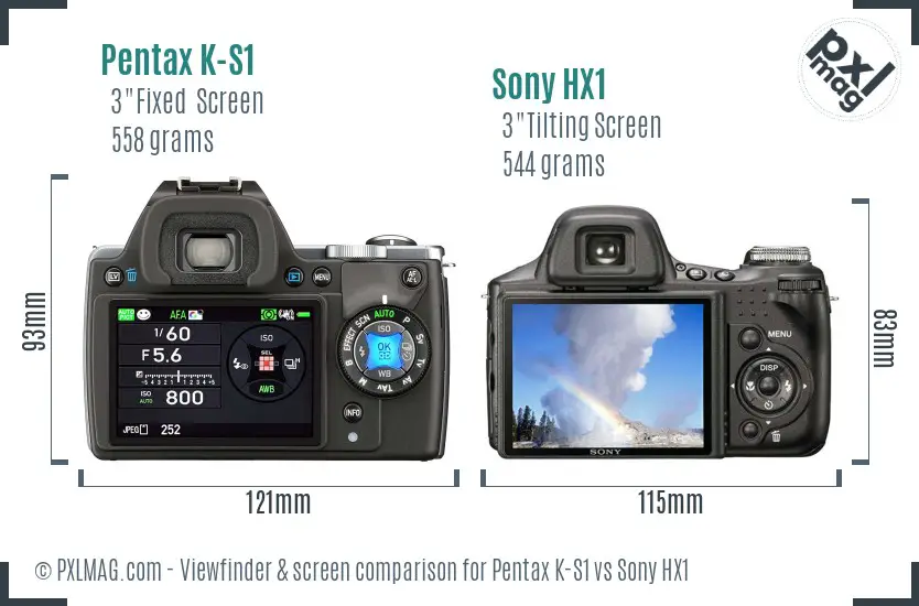 Pentax K-S1 vs Sony HX1 Screen and Viewfinder comparison