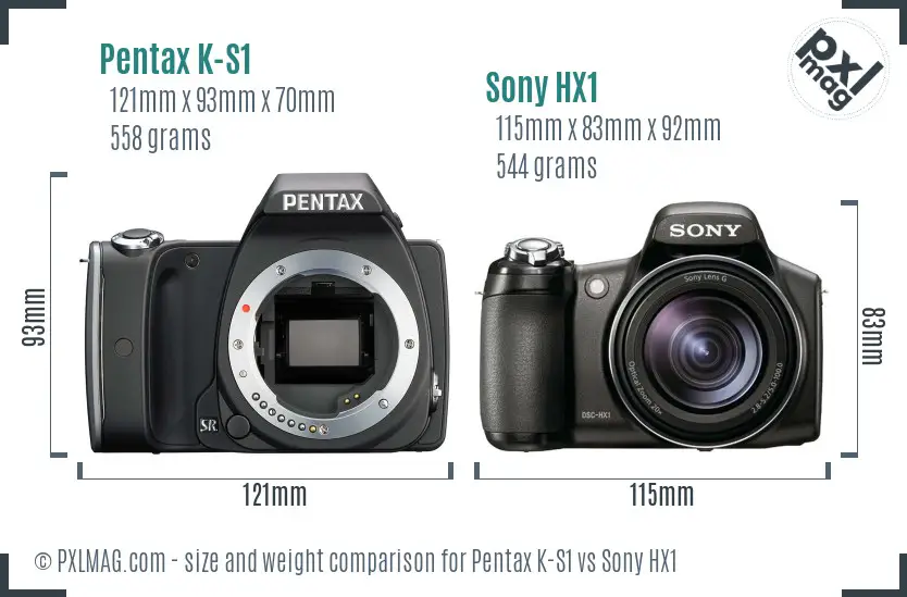 Pentax K-S1 vs Sony HX1 size comparison