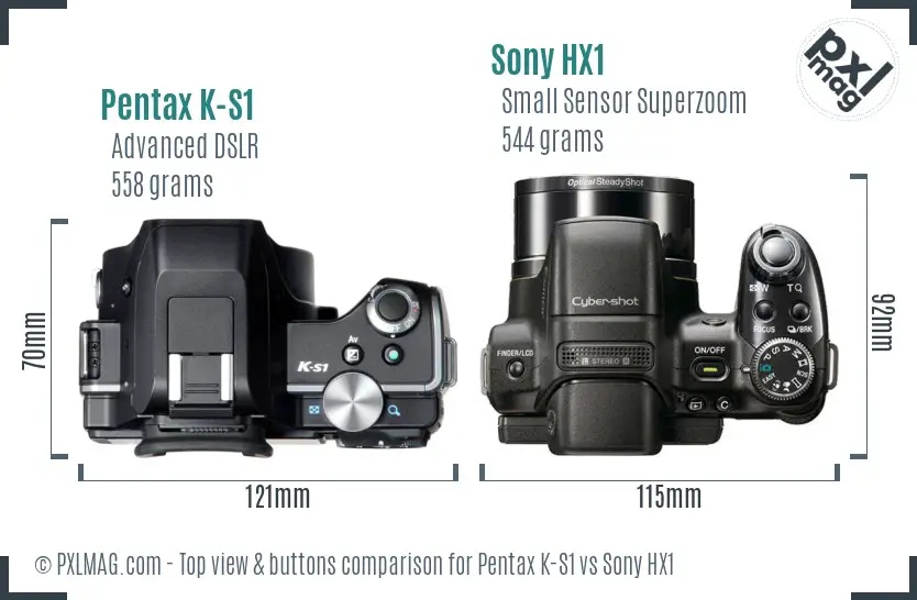Pentax K-S1 vs Sony HX1 top view buttons comparison
