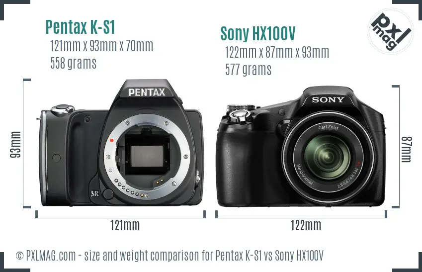 Pentax K-S1 vs Sony HX100V size comparison Pentax K-S1 vs Sony HX100V size comparison