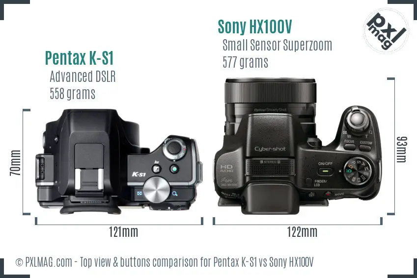 Pentax K-S1 vs Sony HX100V top view buttons comparison Pentax K-S1 vs Sony HX100V top view buttons comparison