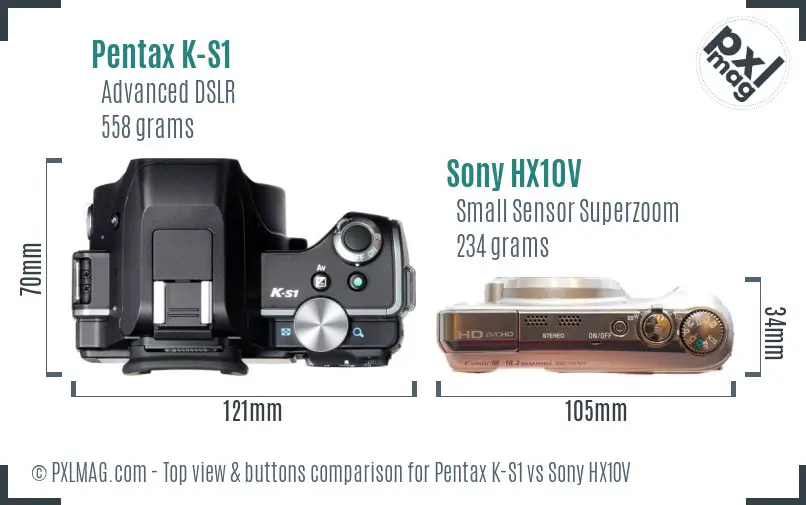 Pentax K-S1 vs Sony HX10V top view buttons comparison