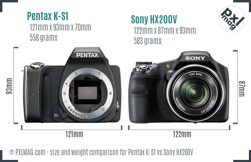 Pentax K-S1 vs Sony HX200V size comparison Pentax K-S1 vs Sony HX200V size comparison