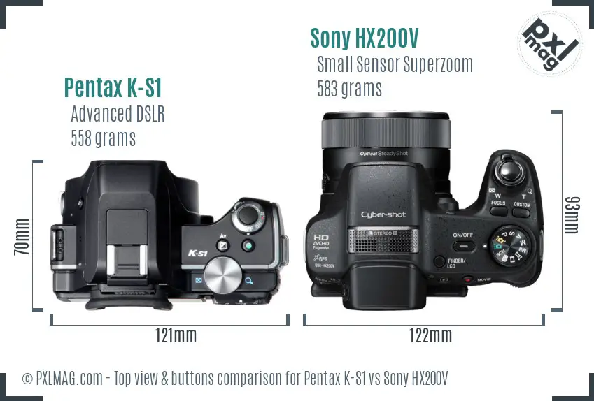 Pentax K-S1 vs Sony HX200V top view buttons comparison Pentax K-S1 vs Sony HX200V top view buttons comparison