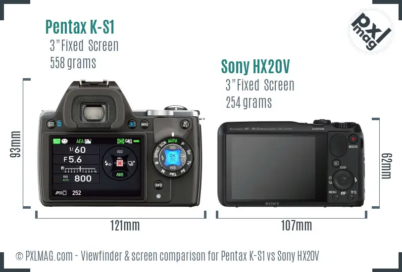 Pentax K-S1 vs Sony HX20V Screen and Viewfinder comparison Pentax K-S1 vs Sony HX20V Screen and Viewfinder comparison