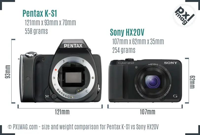 Pentax K-S1 vs Sony HX20V size comparison Pentax K-S1 vs Sony HX20V size comparison