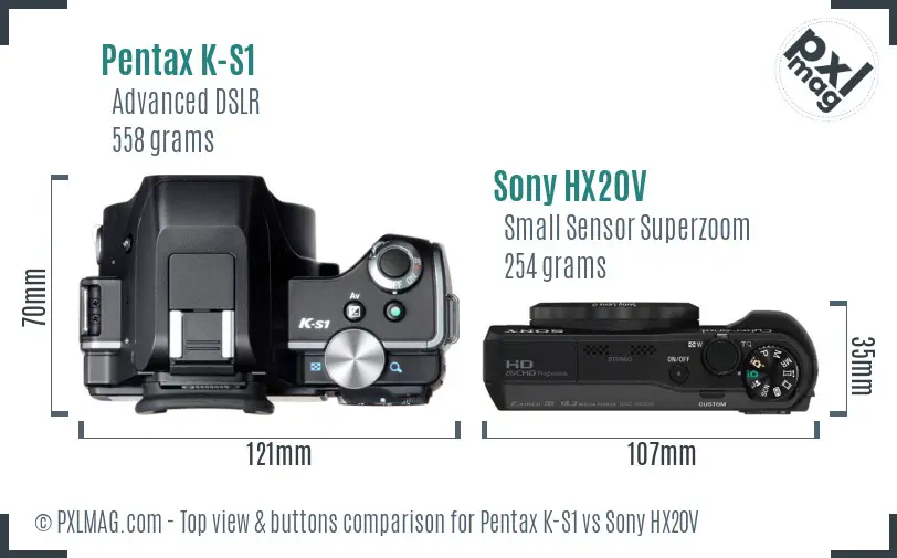 Pentax K-S1 vs Sony HX20V top view buttons comparison Pentax K-S1 vs Sony HX20V top view buttons comparison
