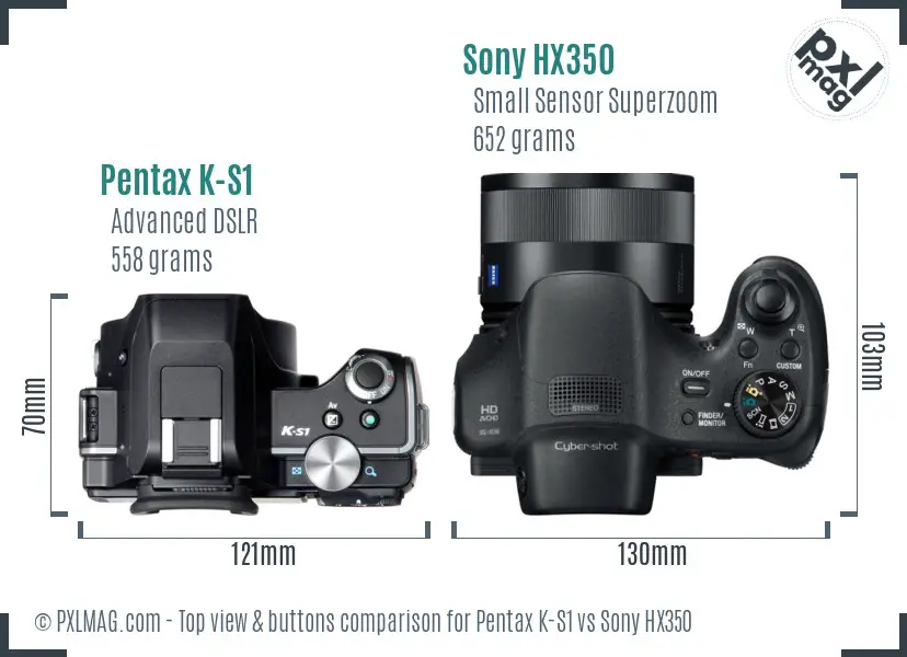 Pentax K-S1 vs Sony HX350 top view buttons comparison