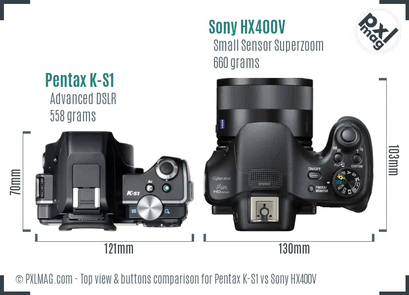 Pentax K-S1 vs Sony HX400V top view buttons comparison