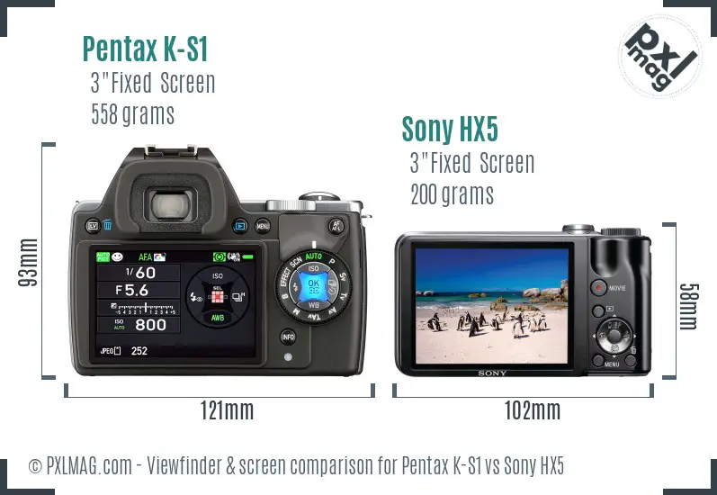 Pentax K-S1 vs Sony HX5 Screen and Viewfinder comparison