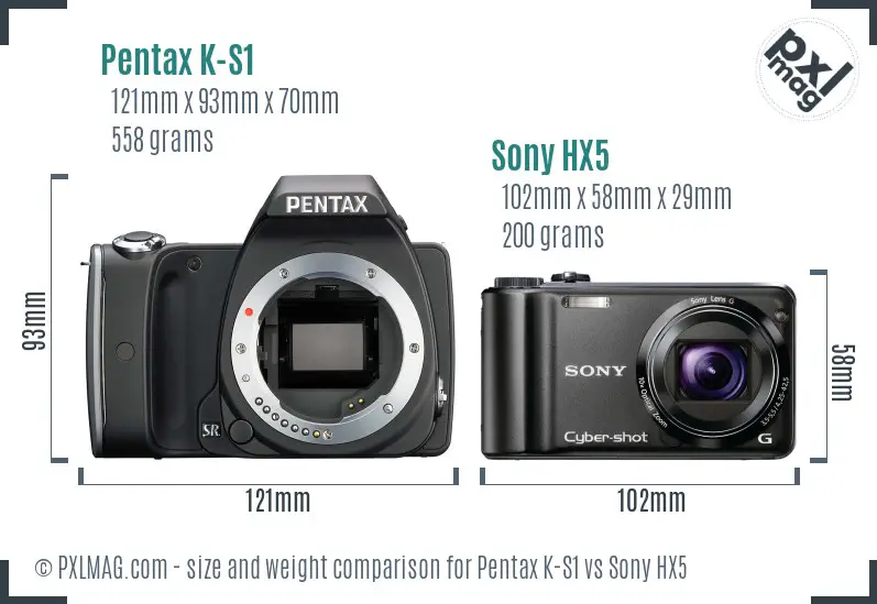 Pentax K-S1 vs Sony HX5 size comparison