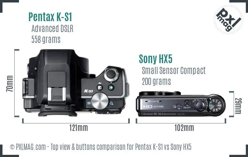 Pentax K-S1 vs Sony HX5 top view buttons comparison