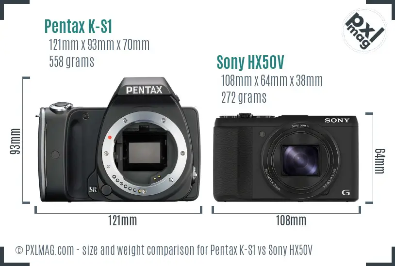 Pentax K-S1 vs Sony HX50V size comparison
