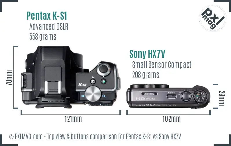 Pentax K-S1 vs Sony HX7V top view buttons comparison