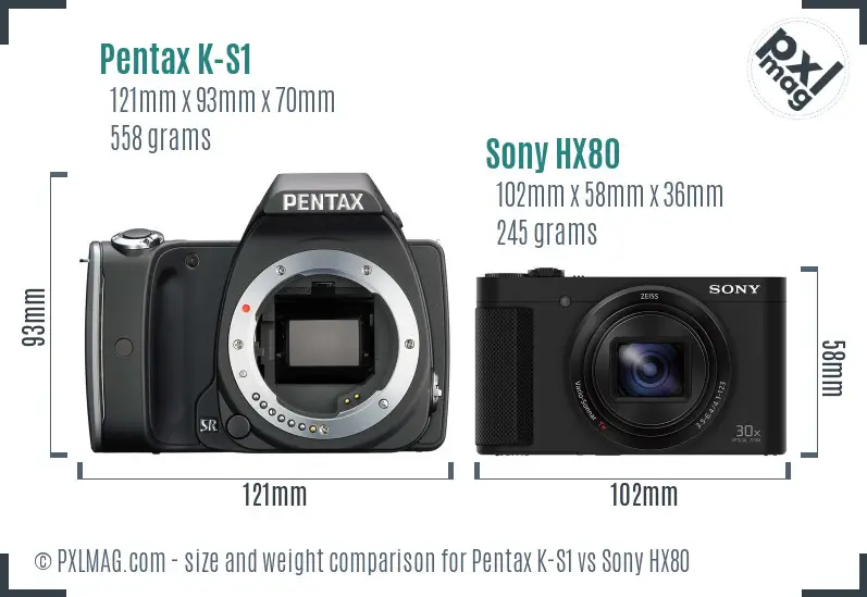 Pentax K-S1 vs Sony HX80 size comparison