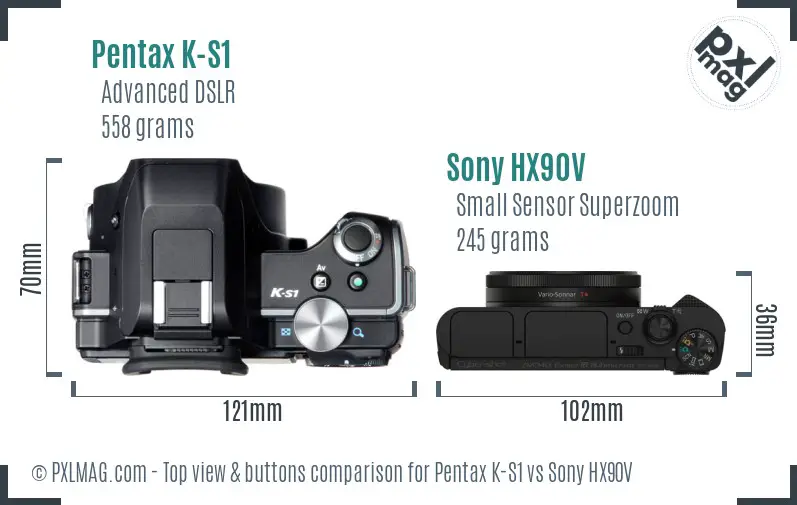 Pentax K-S1 vs Sony HX90V top view buttons comparison