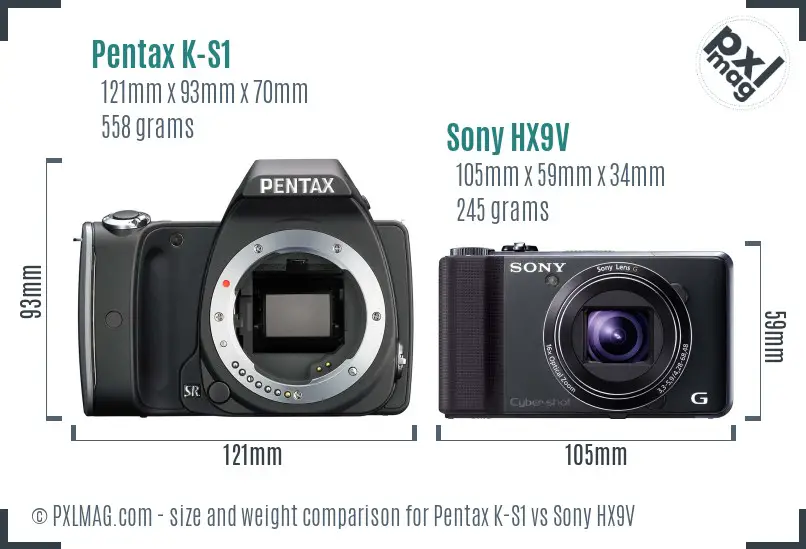 Pentax K-S1 vs Sony HX9V size comparison