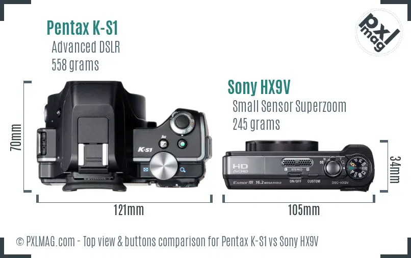 Pentax K-S1 vs Sony HX9V top view buttons comparison